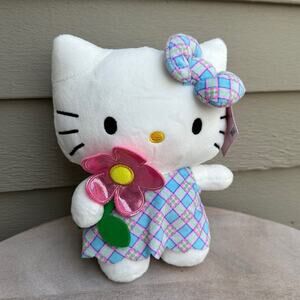Hello Kitty Soft Figure Sanrio And Friends Plush Toy New Plaid Dress Bow Flowers